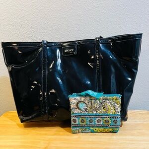 DKNY Black Women's Tote Bag with Vera Bradley Coin Zip Pouch Both Vintage Items